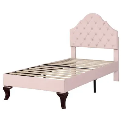 Produktbild von Polsterbett, 90x200 cm, Einzelbett mit Lattenrost, Kinderbett, Jugendbett, gepolsterter Kopfteil höhenverstellbar, Bezug aus Samt