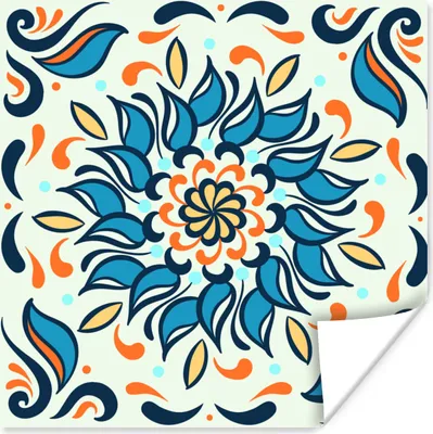Produktbild von MuchoWow® Poster Sonnenblume - Blätter - Blau - Orange 50x50 cm - Wohnzimmerdekoration