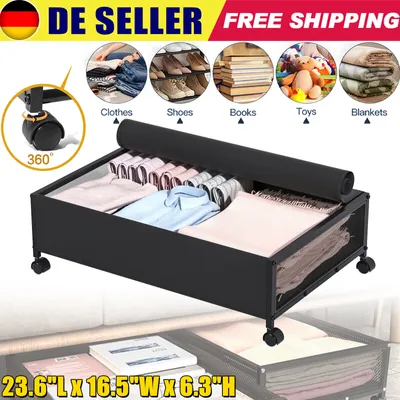 Produktbild von Unterbettkommode Schwarz Unterbettbox Unterbett Aufbewahrung Kommode Bett Aufbewahrungstasche mit Rädern Deckel