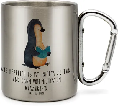 Produktbild von Mr. & Mrs. Panda Thermobecher Pinguin Buch - Transparent - Geschenk, Lesen, Teetasse, Urlaub, Edelstahlbecher, Edelstahl-Isolierbecher, Isolierbecher, Teebecher
