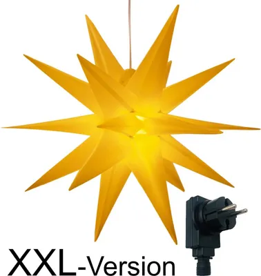 Produktbild von XXL Ø 100 cm 3D Leuchtstern inkl. warm-weißer LED Beleuchtung und Timer | für Innen und Außen geeignet (IP44) | hängend | 7,5 m Zuleitung (gelb)