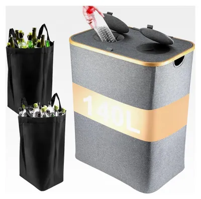 Produktbild von Sammelbehälter für Pfandflaschen mit Deckel 140L, Organizer für Pfandflaschen, Behälter für Leergut und Altglas, Grau