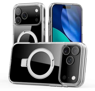 Productafbeelding van nevox StyleShell SHOCKFlex standhouder voor iPhone 17 Pro, transparant.