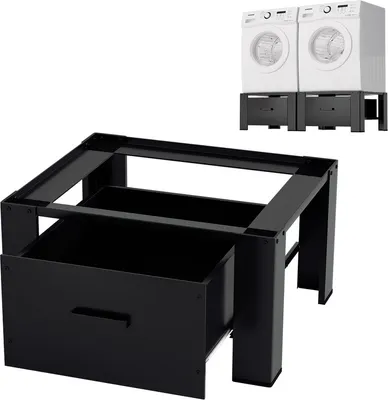 Produktbild von Hengda Waschmaschinen-Untergestell mit Schublade 62.5x54.5x32.5cm Schwarz Stahl Waschmaschinen-Sockel Trockner Sockel Podest