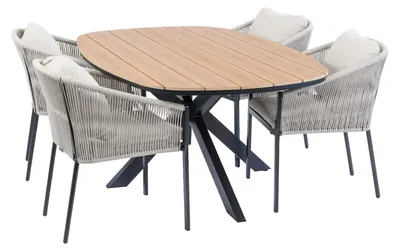 Produktbild von 5-teiliges Garten-Set | 4 Elvira Gartenstühle | Cadiz Gartentisch 180 x 115 cm | Schwarz