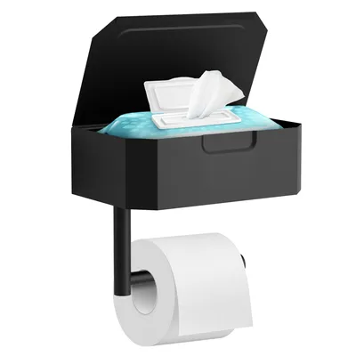 Produktbild von Avalo Toilettenpapierhalter mit Feuchttücherbox - Schwarz - Selbstklebend/Bohren/Kein Bohren - WC Rollenhalter - WC Papierhalter