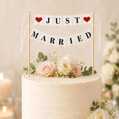 Produktbild von Tortendeko Wimpelkette Just Married Weiß Papier für Hochzeitstorte