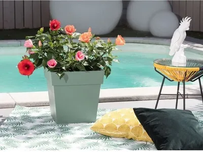 Image de Pot de fleurs Carré EDA Toscane, 32 cm, 22 L, 32 x 32 x H.32 cm, Vert Laurier