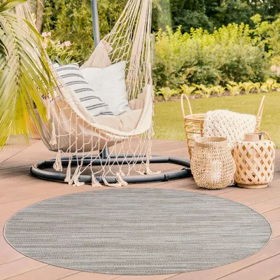 Produktbild von TT Home In-& Outdoorteppich Wetterfest Terrasse Balkon Esszimmer Modernes Boho Design Skandinavisch Meliert Unifarben Größe 120 cm Rund