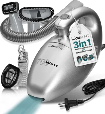 Produktbild von Clatronic Handstaubsauger mit 700W & geringem Gewicht | Staubsauger zum Absaugen von Polstern, Auto, uvm. | 6m Kabel & permanent Staubfilter | HS 2631