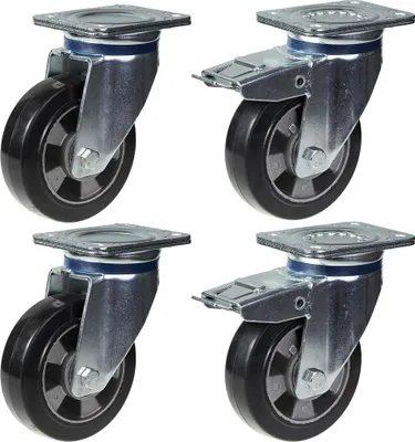 Obrázok produktu pre 152 mm 6" kolieska s čiernou gumou, otočné a brzdové, silná nosnosť 1320 kg, sada 4 ks
