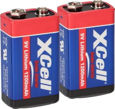 Produktbild von 2x XCell Lithium 9V Block Hochleistungs- Batterien für Rauchmelder / Feuermelder - 10 Jahre Batterie Lebensdauer