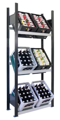 Produktbild von SCHULTE Regalwelt Getränkekistenregal für bis zu 6 Kisten, 180x81x30 cm (HxBxT), Traglast pro Ebene 60 kg, schwarz-Silber