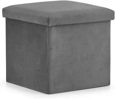 Produktbild von VBChome Sitzpouf 30 x 30 x 30 cm Grau Sitzhocker mit Stauraum Fußbank Truhen Aufbewahrungsbox faltbar Fußstütze Material - Samt 30x30x30 cm