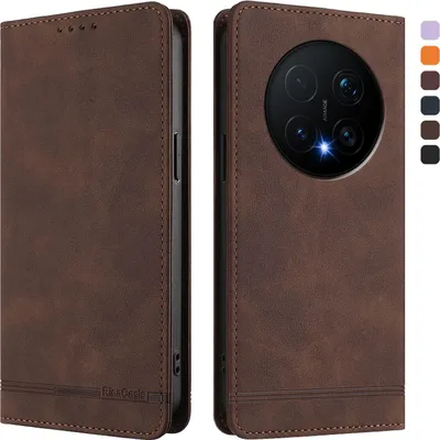 Produktbild von Hülle für Honor Magic8 Pro, Retro Kunstleder Ständer Klapphülle mit Kartenfächer und Magnetische Braun