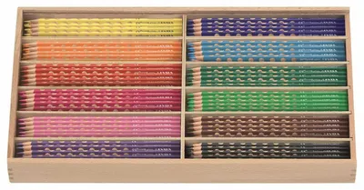 Imagen del producto de Lyra Groove®: Lápices de colores delgados, 144 unidades en 12 colores diferentes, presentados en una caja de madera