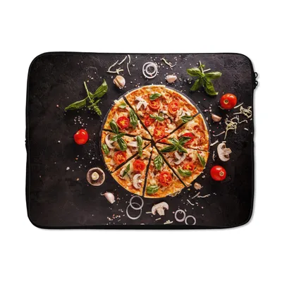 Produktbild von MuchoWow® Laptop Hülle 17 Zoll Laptoptasche Pizza - Gemüse - Kräuter - Küche - Industrie - Zipper - Schutzabdeckung