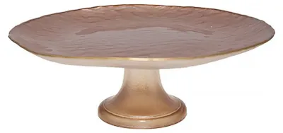 Produktbild von Beigefarbene Tortenplatte mit Fuß und goldenem Rand, 28 cm