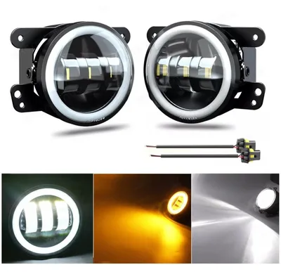 Image de Lot de 2 phares à LED de 4 pouces (9,8 cm), halogènes, 12 V-24 V, avec feux de jour (DRL) et clignotants blanc-jaune pour Jeep Dodge C