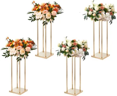Immagine prodotto di Set di sgabelli per fiori - Quadrato 20x20x60cm - Colonna floreale in ferro - Galvanizzazione oro - Tavolino moderno - Supporto in metallo - Decorazione per bar, hotel, caffè