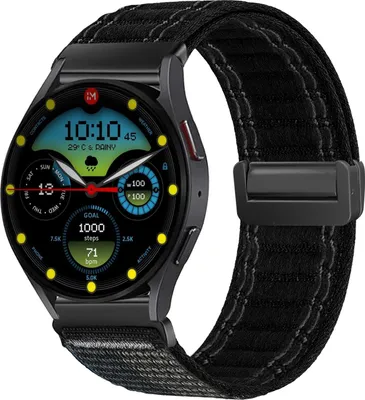 Produktbild von Smartwatch Armband für Samsung Galaxy Watch4 44mm Nylon Textil Band Ersatzband Wechselband Magnetverschluss flexibel atmungsaktiv Schwarz