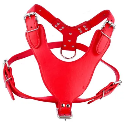 Leder-Hundegeschirr für große Hunde, 26-34 Zoll, verstellbar, rot