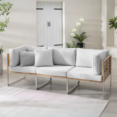 Produktbild von home24 Loungesofa - 3-teilig - Webstoff / Teak Massiv