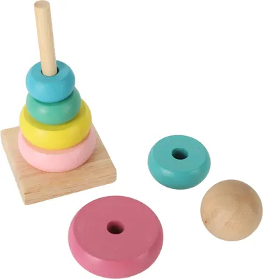 Image de Jouets en bois empilés en forme de cercles éducatifs colorés pour les nourrissons et les jeunes enfants
