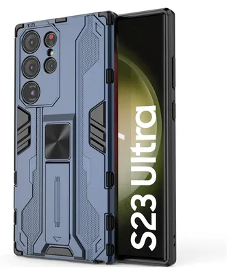 Produktbild von Galaxy S23 Ultra Hülle, Dual Layer PC TPU Bumper Stoßfest Ständer Schutzhülle für Samsung Galaxy S23 Ultra Blau