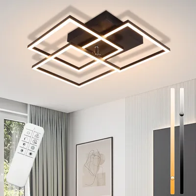 Image de ZMH Plafonnier LED Salon 36W Dimmable Moderne Design Salon Noir avec Télécommande Lampe de Cuisine Couloir Chambre à coucher Plafonniers Angulaires pour Cuisine Bureau