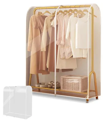 Image de Housse pour portant à vêtements - Avec fermeture éclair - Protection anti-poussière pour tringle à vêtements - Transparente - 110 x 50 x 150 cm
