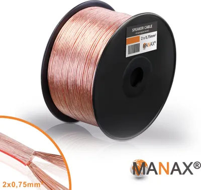 Produktbild von Lautsprecherkabel Audio Kabel Boxenkabel 100% CCA 100m 2x0,75mm² transparent