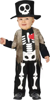 Immagine prodotto di Costume Halloween da scheletro per bambino costume da scheletro con dettagli a cuore cappello da bambino teschio, taglia: 86/92 colore: nero