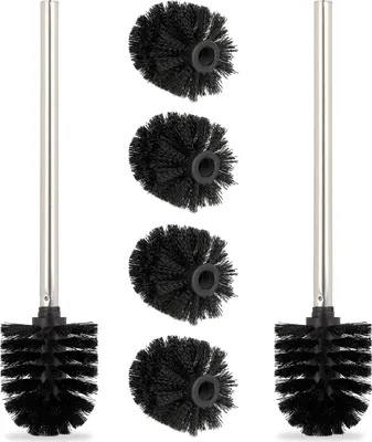 Produktbild von Toilettenbürste Klobürste WC-Bürste - 2 Stück - Mit 4 Ersatzbürstenköpfen - Edelstahlgriff - 35 x 8 cm - Schwarz