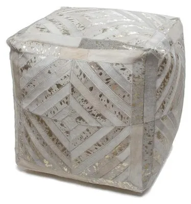 Image de Pouf cube Dazzle en cuir ivoire et or
