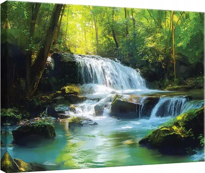 Produktbild von Leinwand Bilder Wandbilder 120x80 cm XXL Modern Leinwandbild Leinwandbilder Grün Wald Wasserfall
