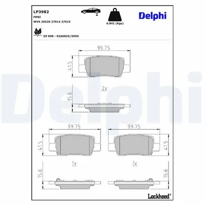 Image de Jeu de plaquettes de frein arrière DELPHI pour HYUNDAI Kona (SX2) LP3982