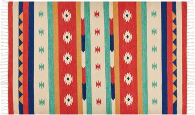 Produktbild von BELIANI Kelim-Teppich Mehrfarbig Baumwolle 140 x 200 cm mit Fransen Geometrischem Muster Handgewebt Zweiseitig Modern Boho Wohnzimmer Schlafzimmer