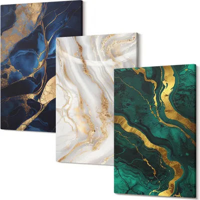 Produktbild von Leinwandbild – Wandbild – Leinwandbilder – Kunstdruck – Polycanvas – Modern – Mehrteilig – 3-Teilig Set – Hochwertig – Geruchslos – Lichtecht – Fertig Aufgespannt – 40x60 Cm Je Teil - Abstrakte Muster in Blau- und Grüntönen