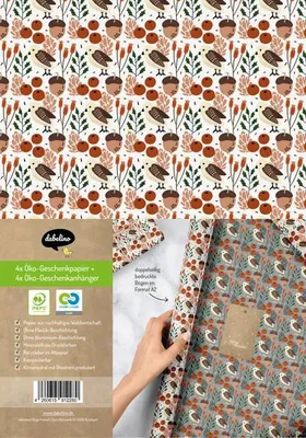Produktbild von Geschenkpapier Set Weihnachten für Erwachsene: Vögel (retro, skandinavischer Stil, edel, grau, weiß)
