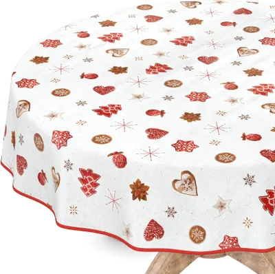 Produktbild von Tischdecke Wachstuch Weihnachten Weiß Robust Wasserabweisend Rund 140 cm