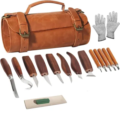 17-teiliges Holzschnitz-Set mit Ledertasche, DIY