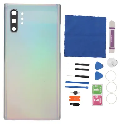 Zdjęcie produktu dla Szklana pokrywa tylnej obudowy z zamontowanym zestawem narzędzi do naprawy obiektywu aparatu Samsung Galaxy Note 10 Plus SM N975, kolorowa