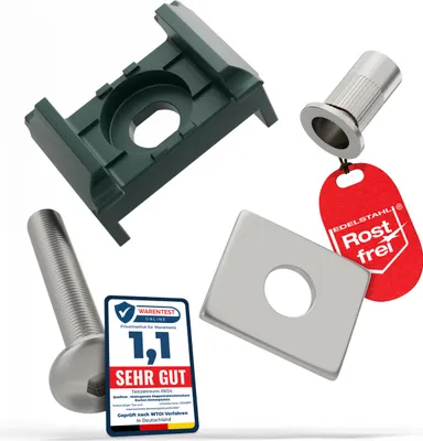 Produktbild von Qualinos Zaunhalter für 40 mm Pfosten & Flache Klemmplatte (10 Stück) – V2A Komplettset Grün 6005 Stabmattenzaun Zubehör