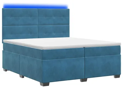 Immagine prodotto di Letto boxspring con materasso e testiera blu, 200 x 200 cm, in velluto