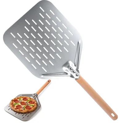 Pizzaschieber Aluminium perforiert 40x30 cm mit Holzgriff
