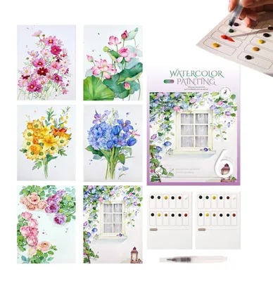Imagen del producto de Kit de acuarelas con 12 colores y libro de ejercicios para principiantes