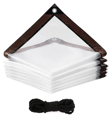 Image de Bâche imperméable et transparente avec œillets, 2 x 2 m, bâche imperméable avec 5 m de corde de fixation, bâche transparente pour le camping, le balcon, les plantes, la serre, le jardin, les meubles, anti-poussière