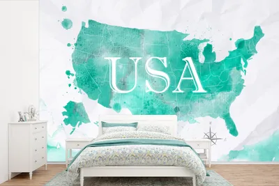 Produktbild von MuchoWow® Fototapete für Wohnzimmer oder Schlafzimmer Wandtapete Vinyl Motivtapete Karte - Vereinigte Staaten - Aquarell - 330x220 cm - Fototapeten