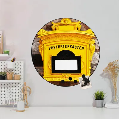 Zdjęcie produktu dla Designerska stalowa tablica magnetyczna czarna okrągła 47cm Historyczna skrzynka pocztowa